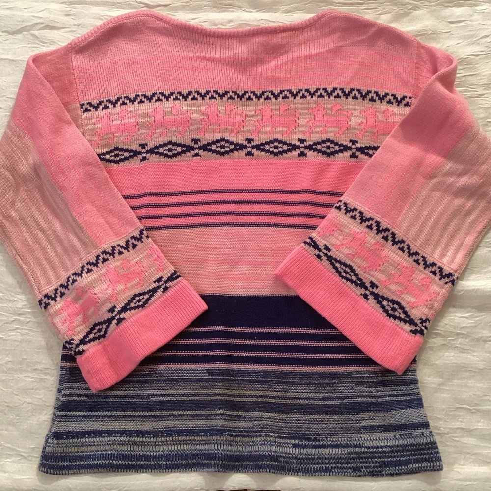 Sweater Vintage 1970s Style Blue & Pink Stripe Bell Sleeves Ms. Doris Made Korea